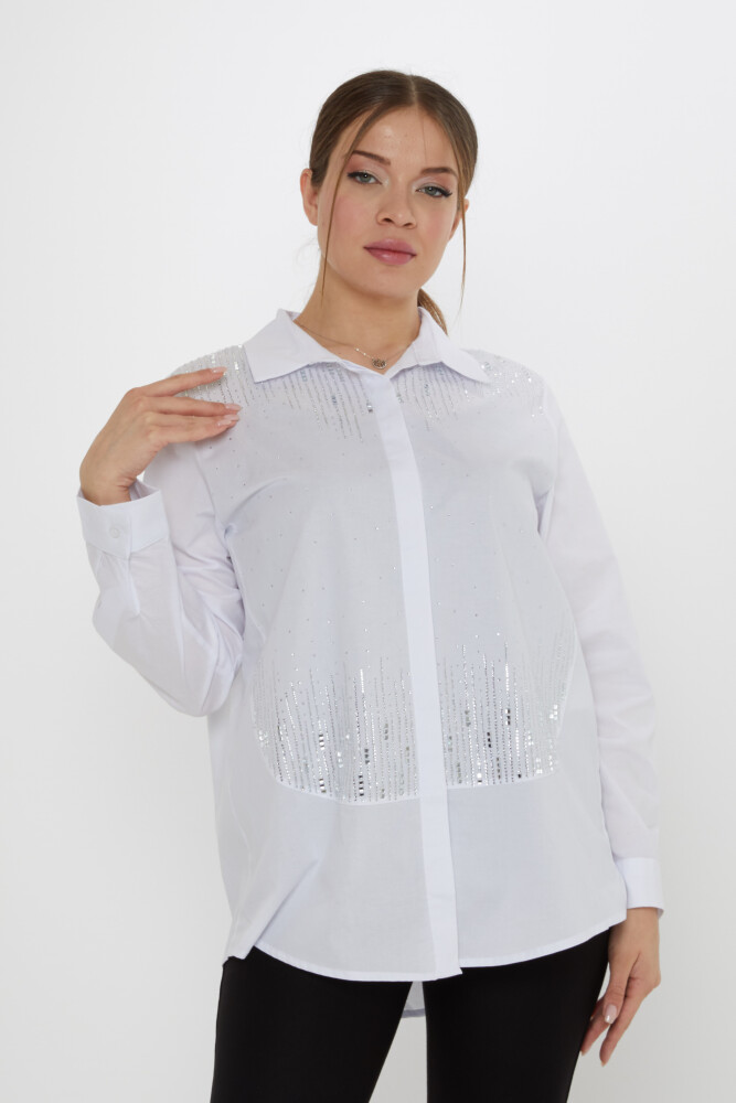 Shirt Crystal Embellishments Ecru - 20558 | KAZEE (Set of 3: Sizes 42-44-46) - 1