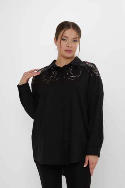 Shirt - Shoulder Stone Embellished - Black - 20542 | KAZEE (Set of 3: Sizes 46-48-50) - KAZEE 
