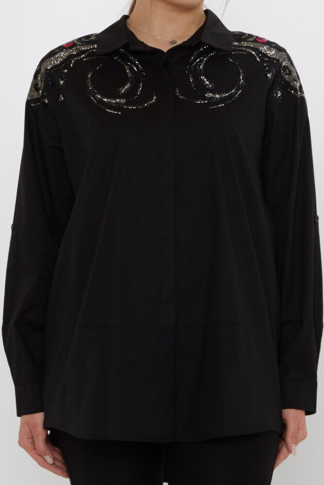 Shirt - Shoulder Stone Embellished - Black - 20542 | KAZEE (Set of 3: Sizes 46-48-50) - 3