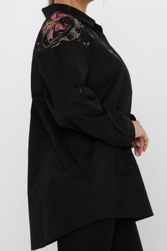 Shirt - Shoulder Stone Embellished - Black - 20542 | KAZEE (Set of 3: Sizes 46-48-50) - 4