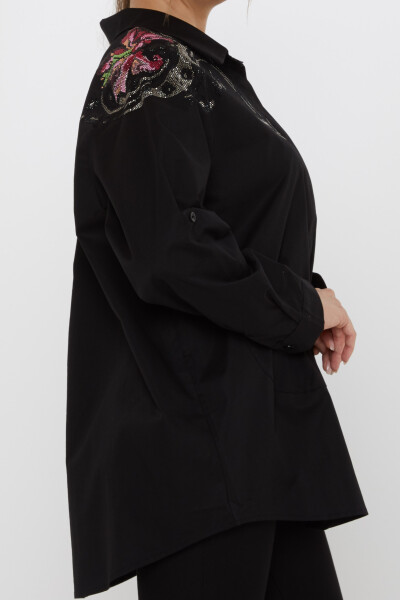 Shirt - Shoulder Stone Embellished - Black - 20542 | KAZEE (Set of 3: Sizes 46-48-50) - 4
