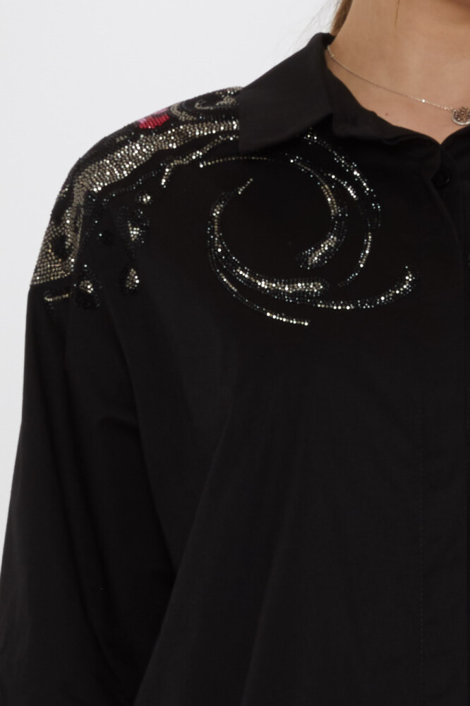 Shirt - Shoulder Stone Embellished - Black - 20542 | KAZEE (Set of 3: Sizes 46-48-50) - 5