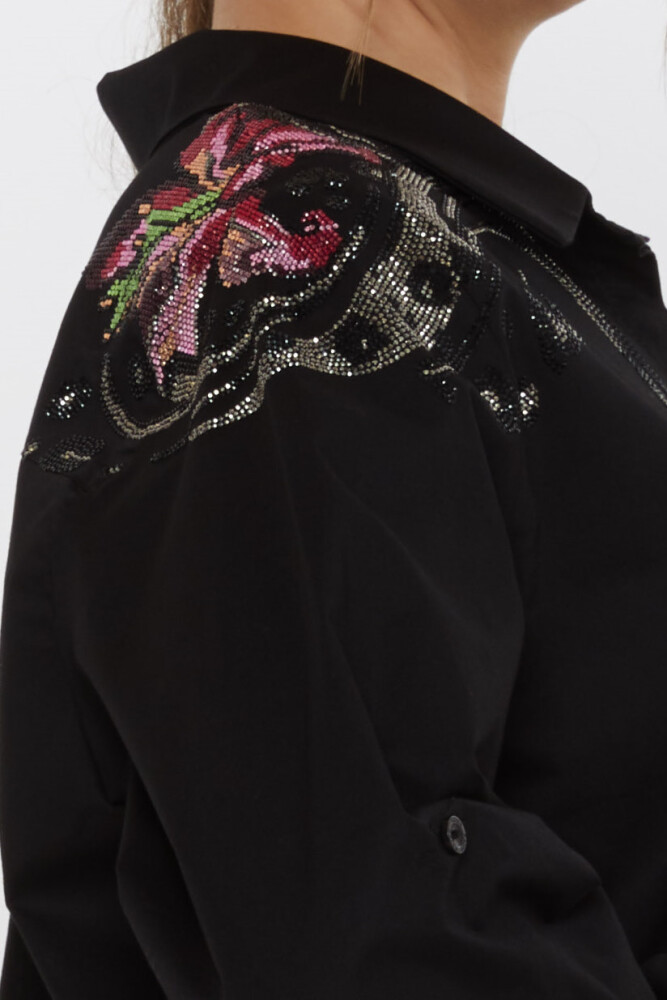 Shirt - Shoulder Stone Embellished - Black - 20542 | KAZEE (Set of 3: Sizes 46-48-50) - 6