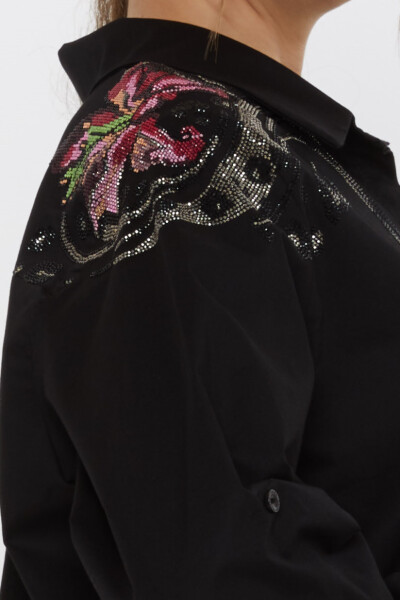 Shirt - Shoulder Stone Embellished - Black - 20542 | KAZEE (Set of 3: Sizes 46-48-50) - 6