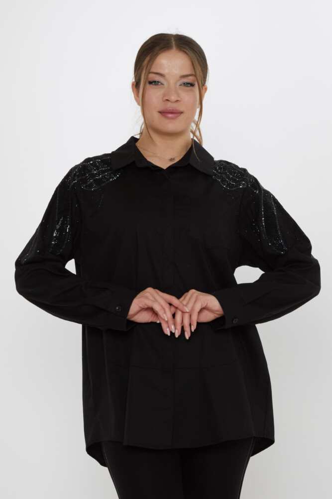 Shirt Shoulder Stone Embellished - Black - 20552 | KAZEE (Set of 3: Sizes 46-48-50) - 2