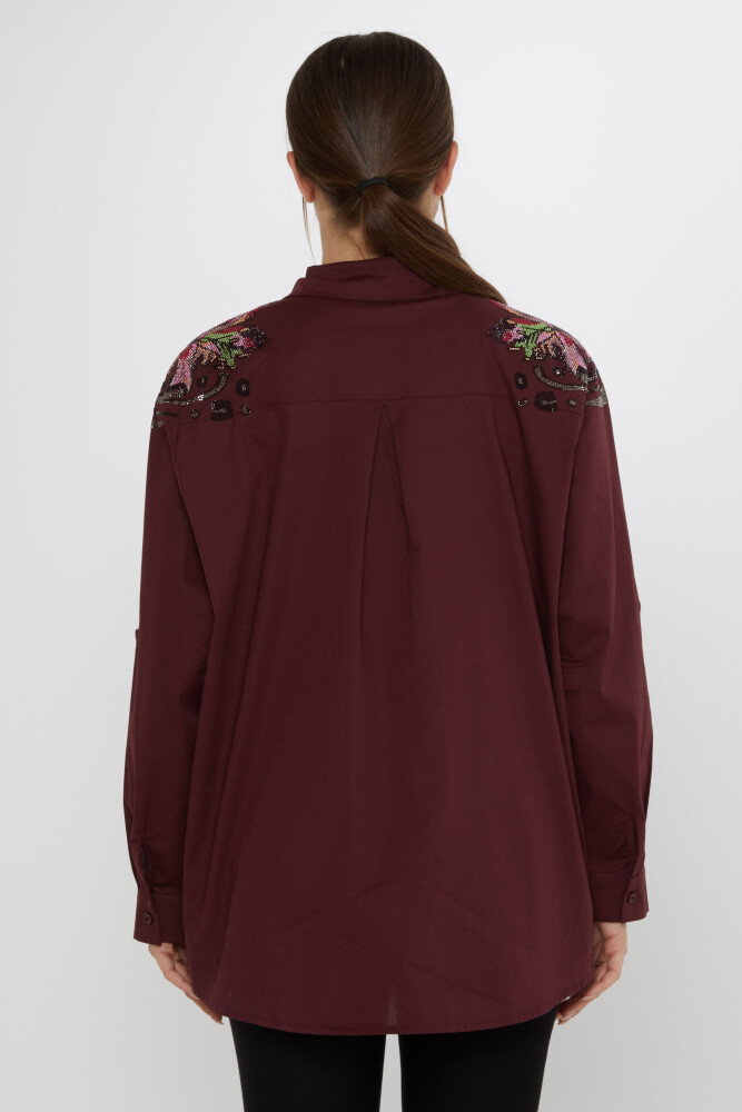 Shirt with Stone Embellished Shoulders, Burgundy - 20542 | KAZEE (Set of 3: Sizes 46-48-50) - 7