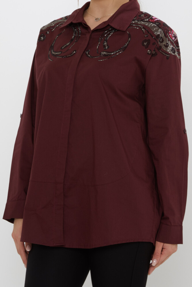 Shirt with Stone Embellished Shoulders, Burgundy - 20542 | KAZEE (Set of 3: Sizes 46-48-50) - 4