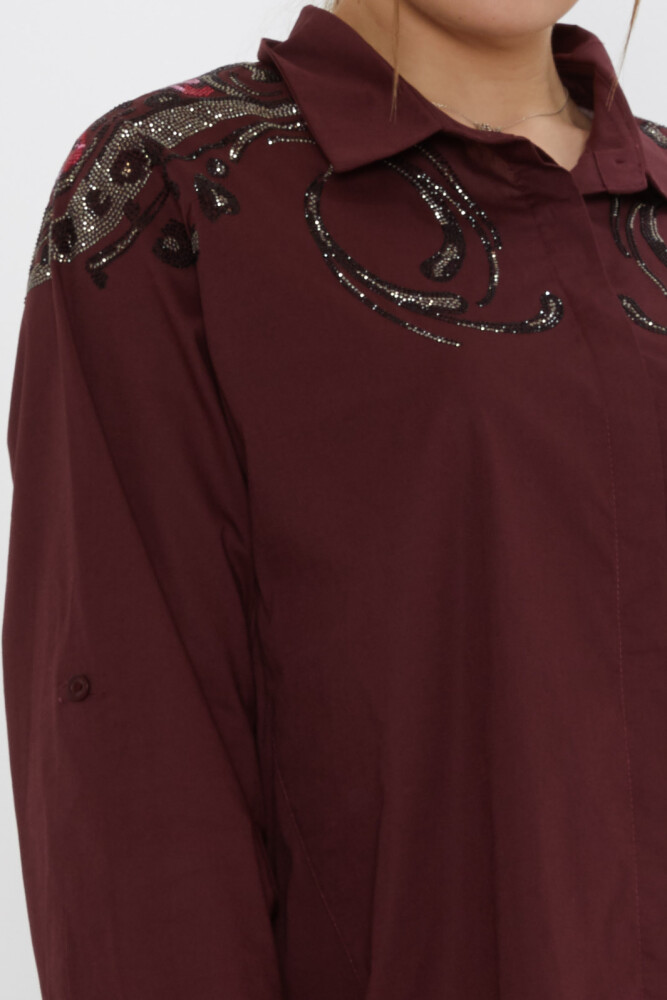 Shirt with Stone Embellished Shoulders, Burgundy - 20542 | KAZEE (Set of 3: Sizes 46-48-50) - 5