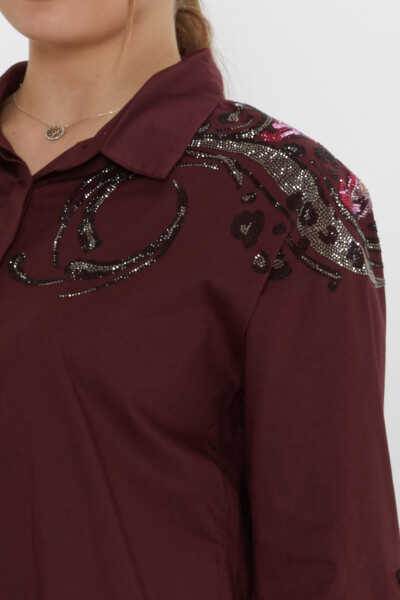 Shirt with Stone Embellished Shoulders, Burgundy - 20542 | KAZEE (Set of 3: Sizes 46-48-50) - 6