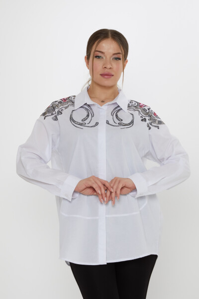 Shirt - Shoulder Stone Embellished, Ecru - 20542 | KAZEE (Set of 3: Sizes 46-48-50) - KAZEE (1)