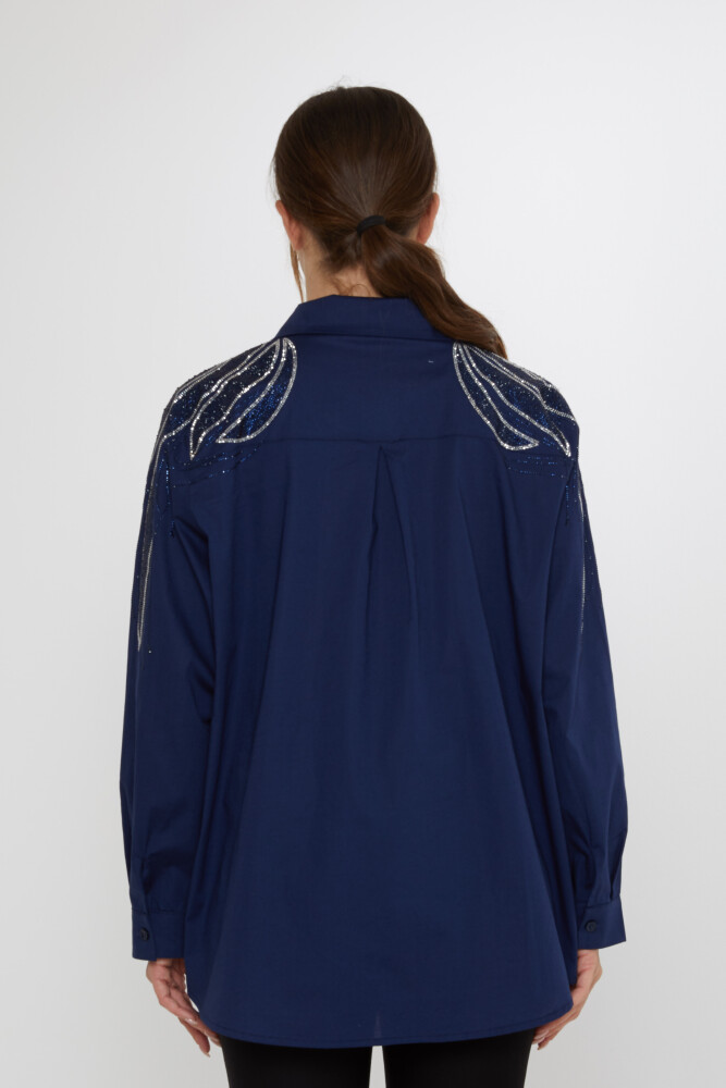 Shirt - Shoulder Stone Embellished - Navy Blue - 20552 | KAZEE (Set of 3: Sizes 46-48-50) - 7