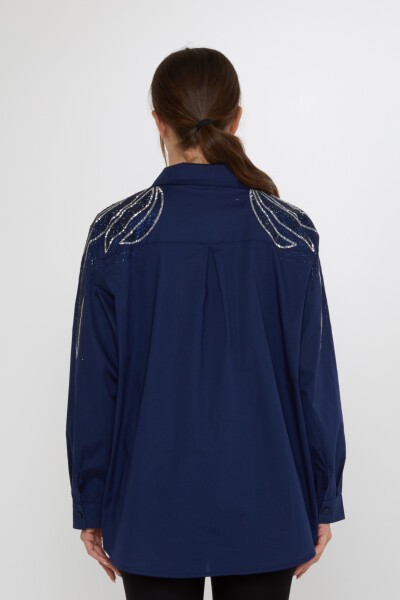 Shirt - Shoulder Stone Embellished - Navy Blue - 20552 | KAZEE (Set of 3: Sizes 46-48-50) - 7