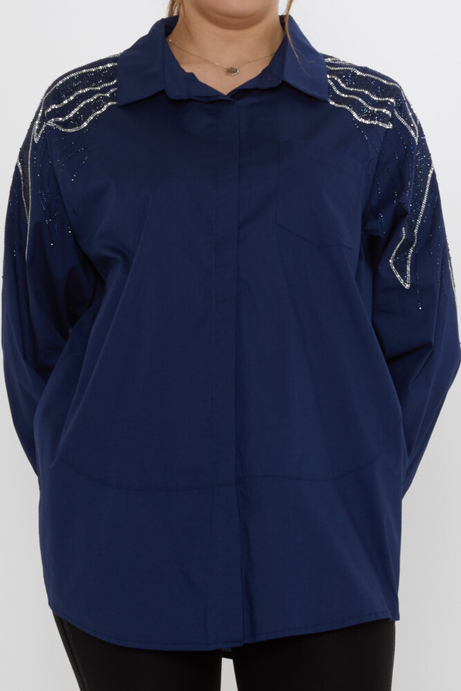 Shirt - Shoulder Stone Embellished - Navy Blue - 20552 | KAZEE (Set of 3: Sizes 46-48-50) - 3