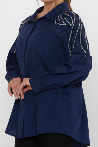 Shirt - Shoulder Stone Embellished - Navy Blue - 20552 | KAZEE (Set of 3: Sizes 46-48-50) - 4