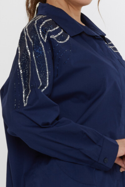 Shirt - Shoulder Stone Embellished - Navy Blue - 20552 | KAZEE (Set of 3: Sizes 46-48-50) - 5