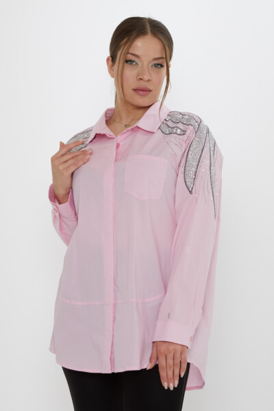 Shirt Shoulder Stone Embellished - Pink - 20552 | KAZEE (Set of 3: Sizes 46-48-50) 
