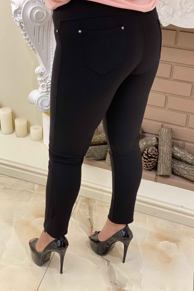 Toptan Kadın Pantolon Taş İşlemeli Siyah Kemerli - 3201 | KAZEE - Thumbnail