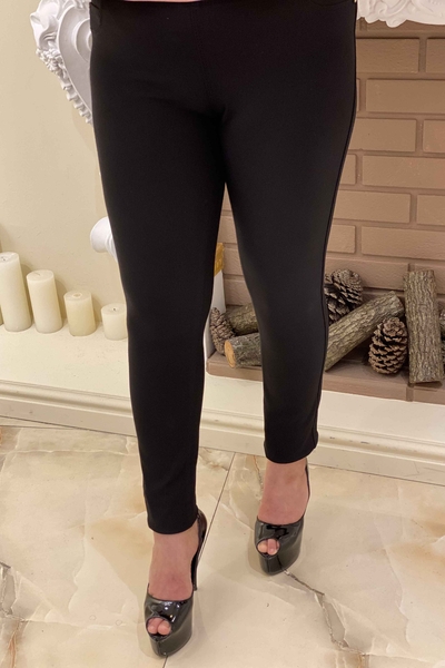 Toptan Kadın Pantolon Taş İşlemeli Siyah Kemerli - 3201 | KAZEE - Thumbnail