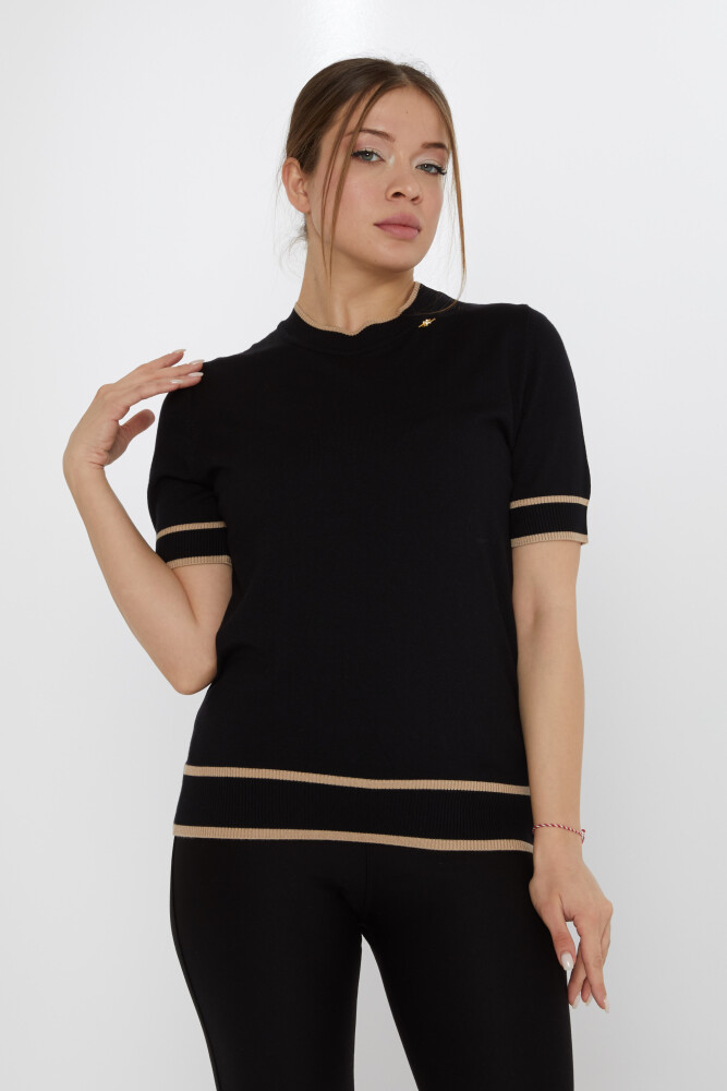 Spilla per maglione in maglia con dettagli nero-beige - 31292 | KAZEE (Set di 4 M-L-XL-2XL) - 1