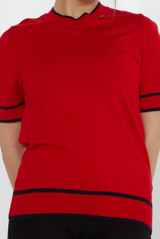 Spilla per maglione in maglia con dettagli rosso-blu navy - 31292 | KAZEE (Set di 4 M-L-XL-2XL) - 3