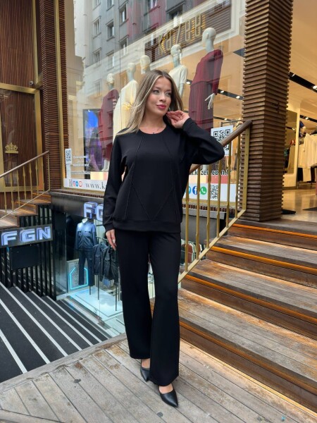 Спортивный костюм с отделкой камнями, черный - 17761 | KAZEE (комплект из 3 предметов, размеры M-L-XL) - 3