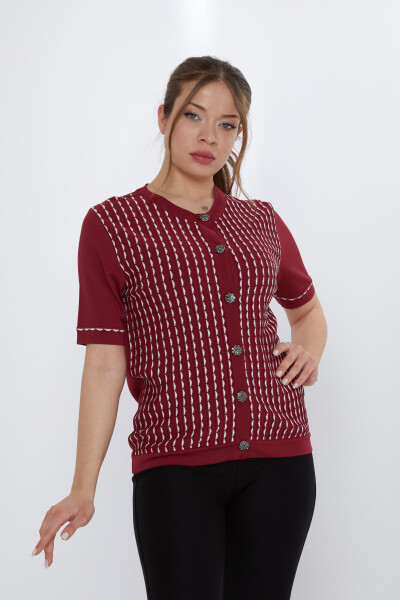 Strick-Cardigan mit Knopfdetail, Bordeauxrot-Knochengrau – 31800 | KAZEE (3er Set S-M-L) - KAZEE 