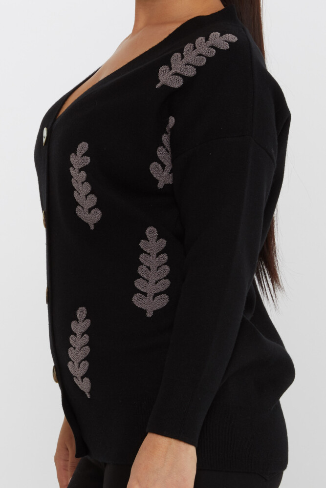 Strick-Cardigan mit Blättermuster und Knopfdetail Schwarz – 31209 | KAZEE (3er-Set M-L-XL) - 5