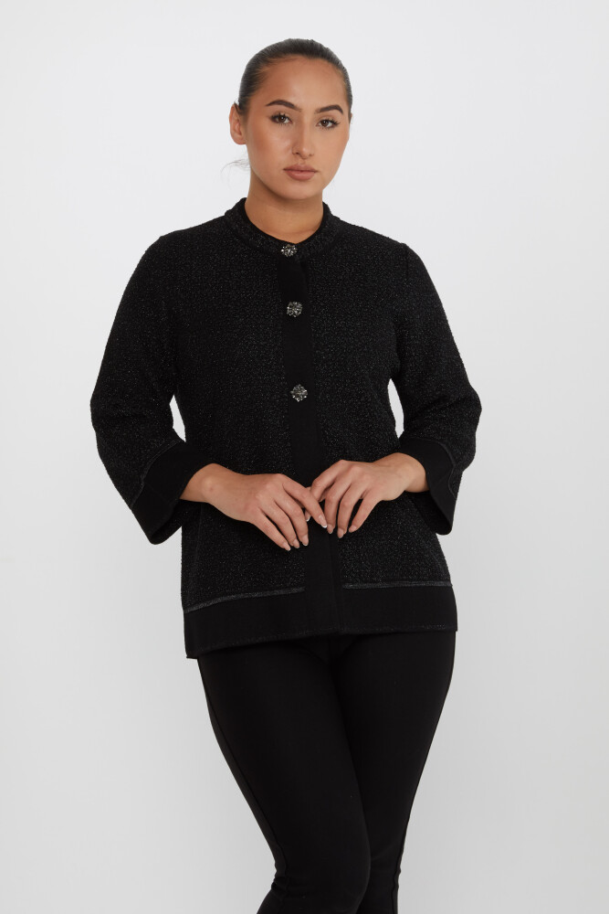 Strick-Cardigan mit Stoned-Knopf-Detail Schwarz – 30075 | KAZEE (3er-Set L-XL-2XL) - 1