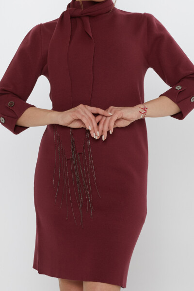 Strickkleid mit Schal und Detail, Weinrot – 30968 | KAZEE (3er-Set S-M-L) - 3