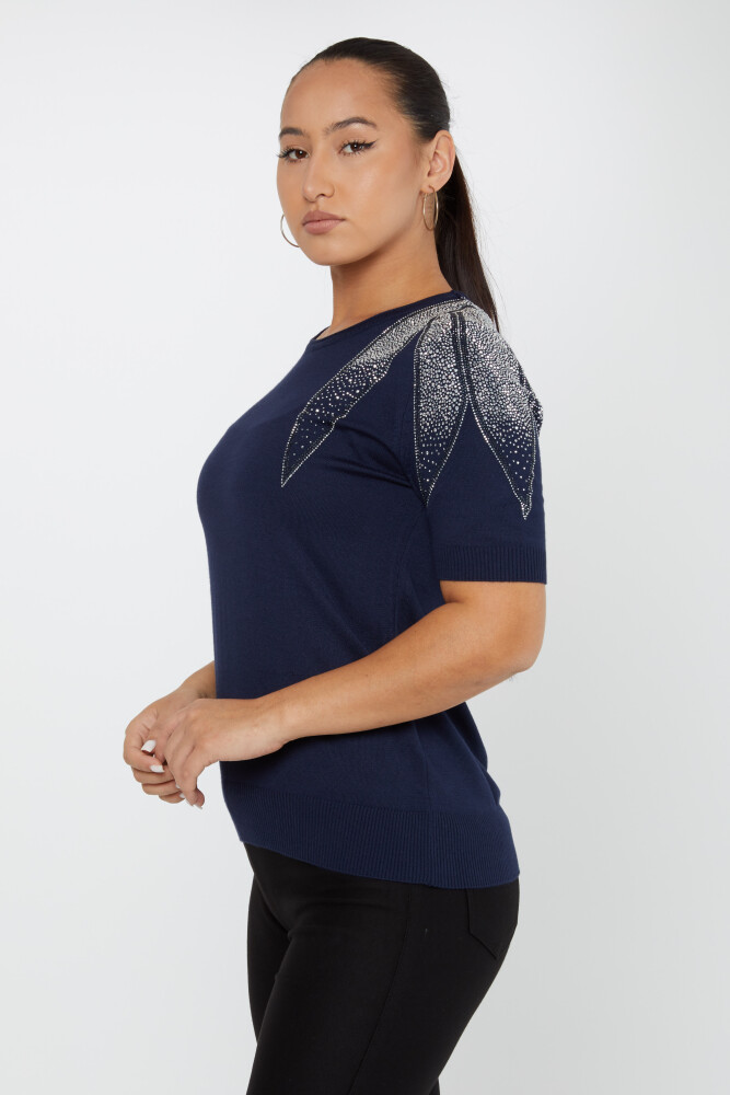 Strickpullover American Model Stone Embroidered Navy Blue - 31238 | KAZEE (3er Set S-M-L) - 2