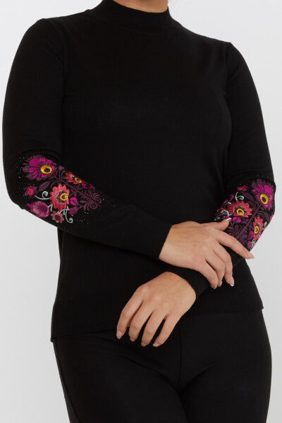 Strickpullover mit Ärmeln, Blumenstickerei, Stehkragen, Schwarz – 31269 | KAZEE (4er-Set M-L-XL-2XL) - 3
