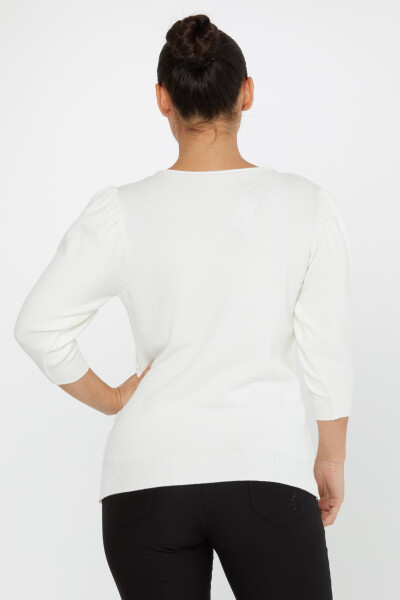 Strickpullover mit Ballonärmeln, selbstgemustert, Ecru – 30340 | KAZEE (4er Set S-M-L-XL) - 5