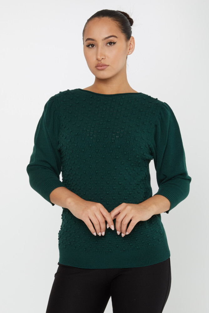 Strickpullover mit Ballonärmeln, selbstgemustert, Oliv – 30340 | KAZEE (4er Set S-M-L-XL) - 1