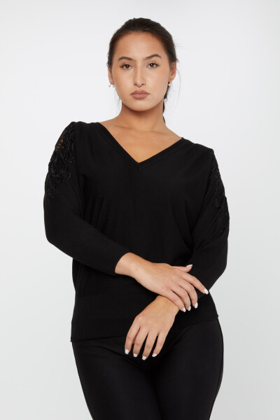 Strickpullover mit Steinmuster und Stickereien in Schwarz – 30924 | KAZEE (4er-Set M-L-XL-2XL) - 1