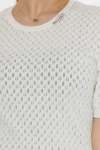 Strickpullover Blattbrosche Ecru - 31811 | KAZEE (3er-Set M-L-XL) - 5