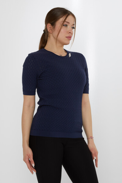 Strickpullover Blattbrosche Marineblau - 31811 | KAZEE (3er-Set M-L-XL) - 2