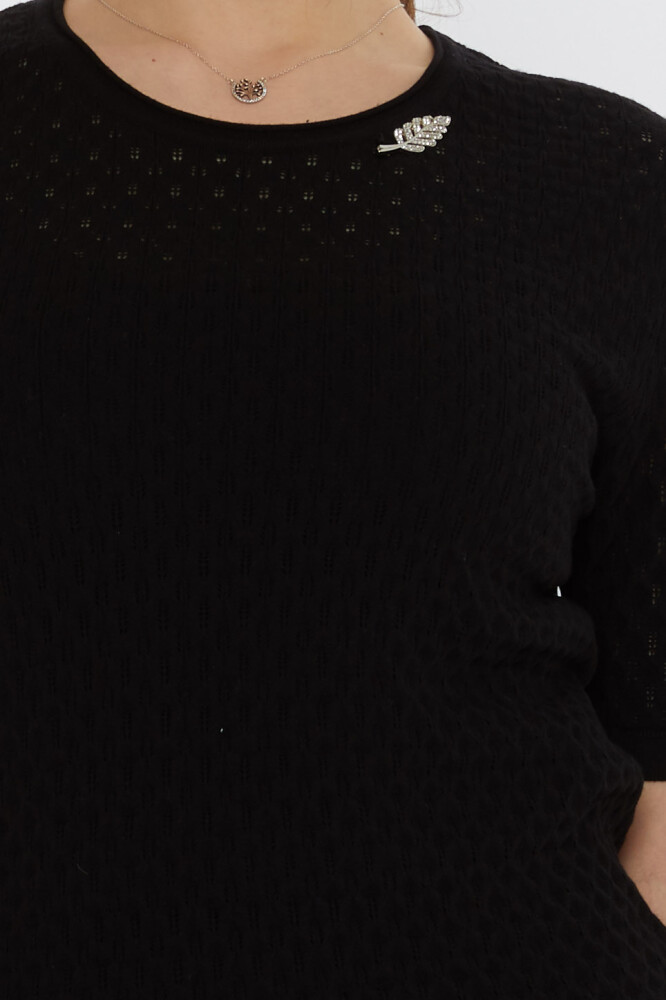 Strickpullover Blattbrosche Schwarz - 31811 | KAZEE (3er-Set M-L-XL) - 5