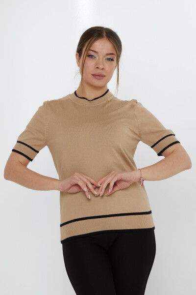 Strickpullover Brosche Detailliert Beige-Schwarz - 31292 | KAZEE (4er-Set M-L-XL-2XL) 