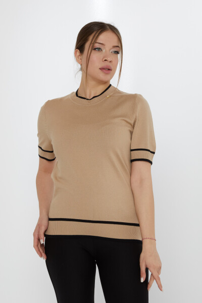 Strickpullover Brosche Detailliert Beige-Schwarz - 31292 | KAZEE (4er-Set M-L-XL-2XL) - 2