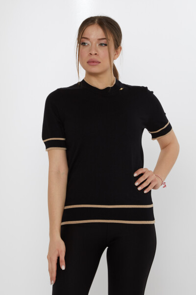 Strickpullover Brosche Detailliert Schwarz-Beige - 31292 | KAZEE (4er-Set M-L-XL-2XL) - 2