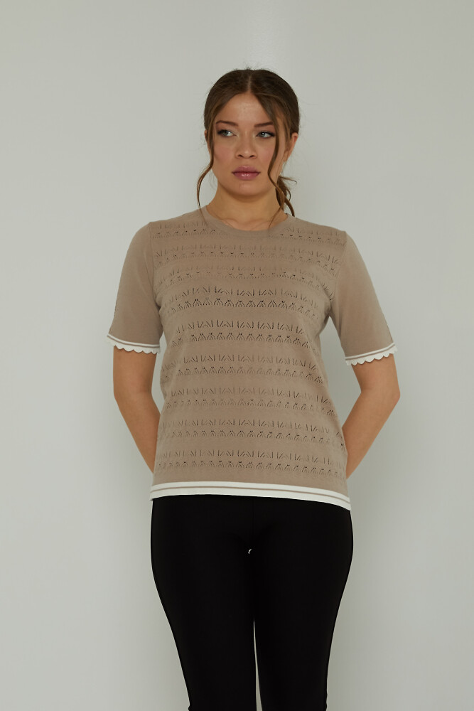 Strickpullover mit Lochmuster, Kurzarm, Beige - 31762 | KAZEE (3er-Set M-L-XL) - 2