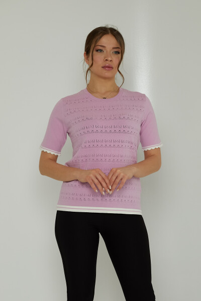 Strickpullover mit Durchbruchmuster, kurze Ärmel, Flieder – 31762 | KAZEE (3er-Set M-L-XL) - 1