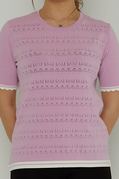 Strickpullover mit Durchbruchmuster, kurze Ärmel, Flieder – 31762 | KAZEE (3er-Set M-L-XL) - 3