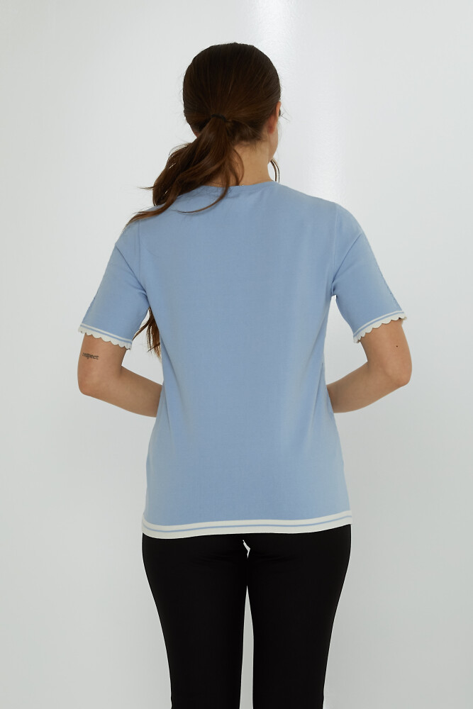 Strickpullover mit Lochmuster, kurze Ärmel, Blau – 31762 | KAZEE (3er-Set M-L-XL) - 5