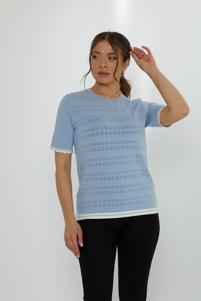 Strickpullover mit Lochmuster, kurze Ärmel, Blau – 31762 | KAZEE (3er-Set M-L-XL) - 2