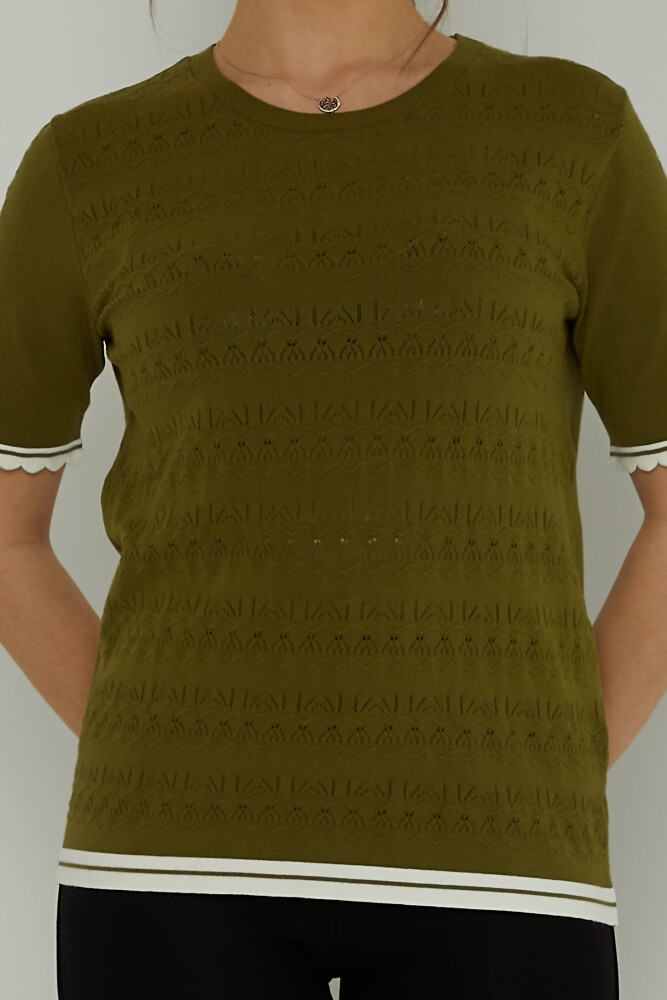 Strickpullover mit Durchbruch-Muster, kurze Ärmel, Dunkelgrün – 31762 | KAZEE (3er-Set M-L-XL) - 3