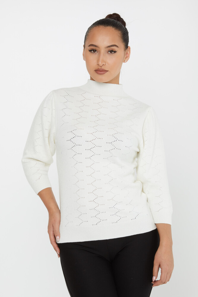 Strickpullover mit Muster und Ballonärmeln Ecru – 30341 | KAZEE (4er Set S-M-L-XL) - 2
