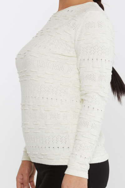 Strickpullover Gemustert Langarm Ecru - 31627 | KAZEE (3er-Set M-L-XL) - 4