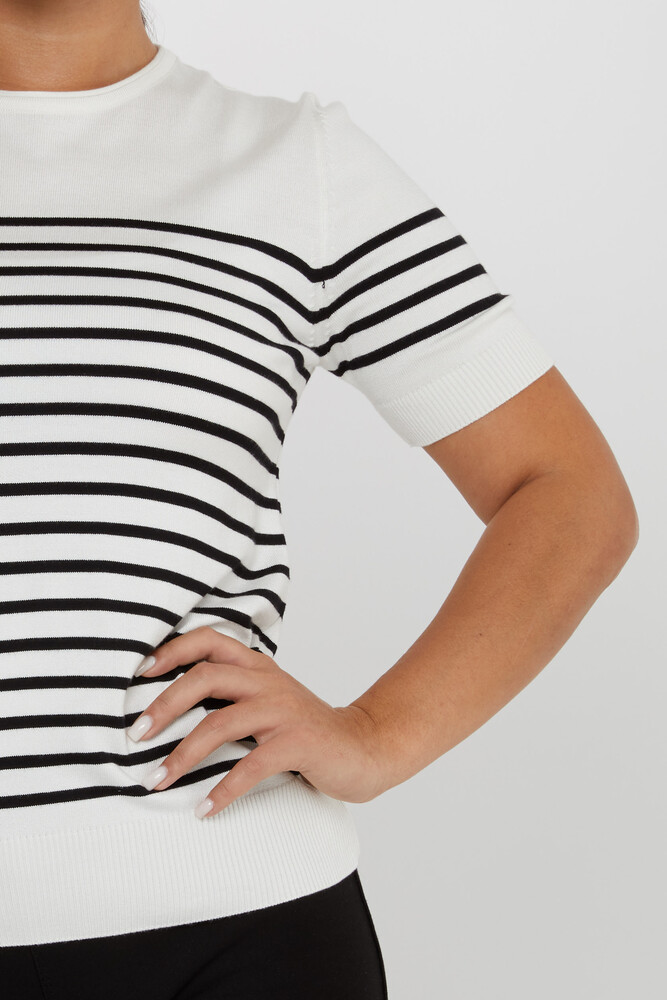 Strickpullover mit Streifen, kurze Ärmel, Ecru – 30396 | KAZEE (4er-Set M-L-XL-2XL) - 4