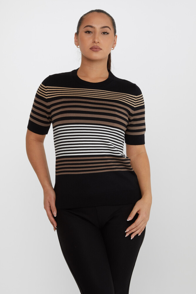Strickpullover Gestreift Kurzarm Schwarz - 31273 | KAZEE (3er Set S-M-L) - 2